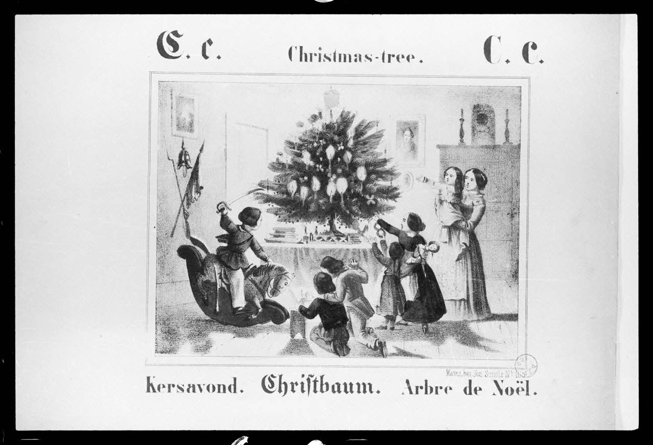 photographie "Christmas tree". Estampe de Noël, détail (4 scènes). Lithographie couleur Ph.1986.2.69 Photo