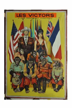 Renaud Gilbert ; Publidécor peinture LES VICTORS et leurs chimpanzés comédiens 1970 1988.45.5 Photo Mucem
