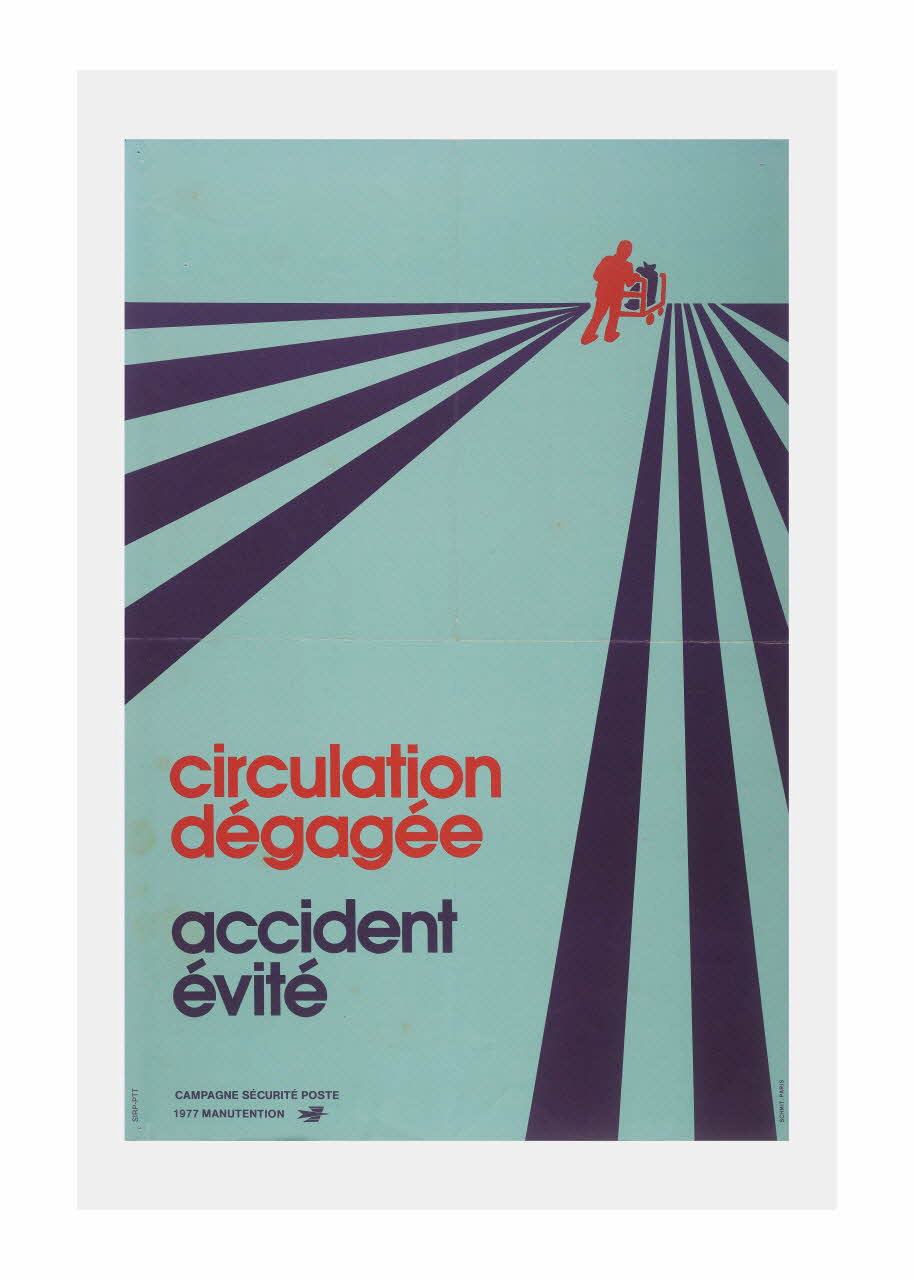 affiche Affiche « Circulation dégagée, accident évité », campagne de sécurité monde du travail, 1977 2015.16.58 Photo Mucem/ Yves Inchierman