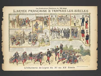 Le Petit Journal affiche L'ARMEE FRANCAISE A TRAVERS LES SIECLES  L'infanterie de Ligne du XIe au XXe Siècle Paris 1907 2001.61.30 Photo RMN-Grand Palais (Mucem)