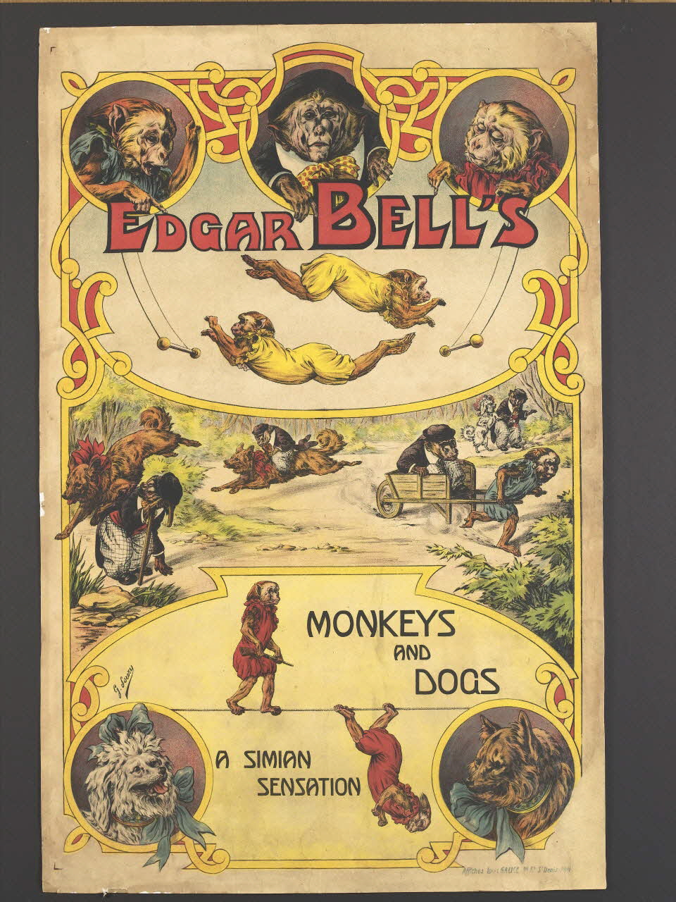 affiche EDGAR BELL'S  MONKEYS  AND  DOGS  A SIMIAN  SENSATION 1955.46.88 Photo RMN-Grand Palais (Mucem)