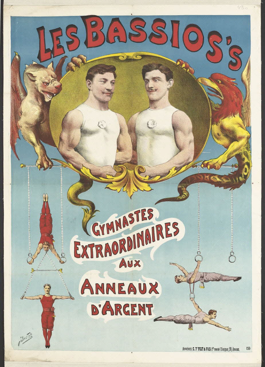 affiche LES BASSIOS'S  GYMNASTES  EXTRAORDINAIRES  AUX  ANNEAUX  D'ARGENT 1969.6.9 Photo RMN-Grand Palais (Mucem)