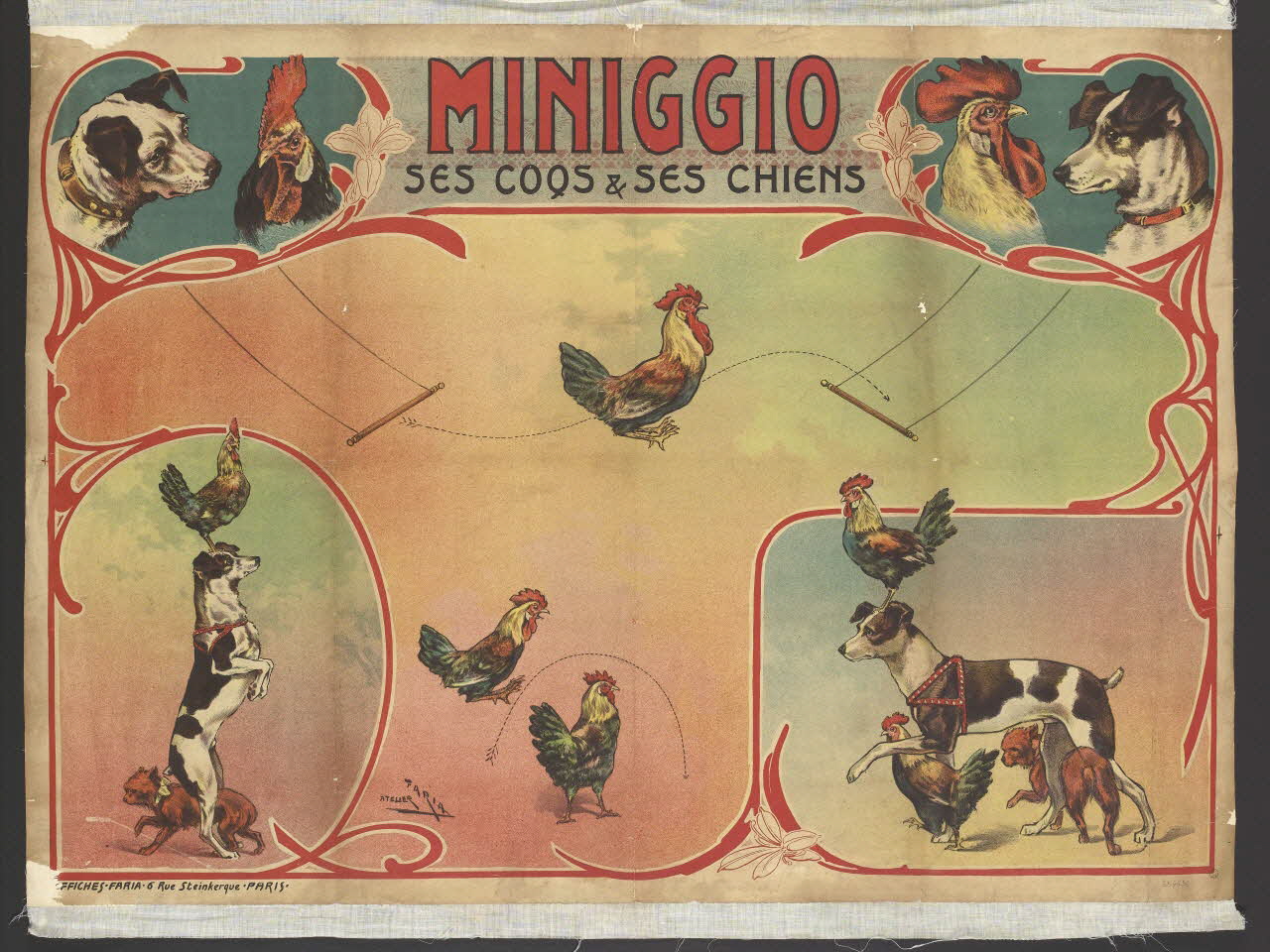 affiche MINIGGIO  SES COQS & SES CHIENS 1955.46.53  Photo RMN-Grand Palais (Mucem)