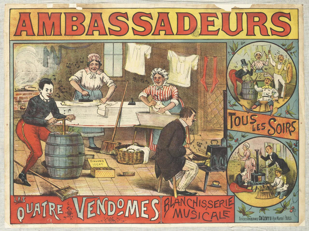 affiche AMBASSADEURS  LES QUATRE VENDOMES  BLANCHISSERIE  MUSICALE 1960.147.126 Photo RMN-Grand Palais (Mucem)