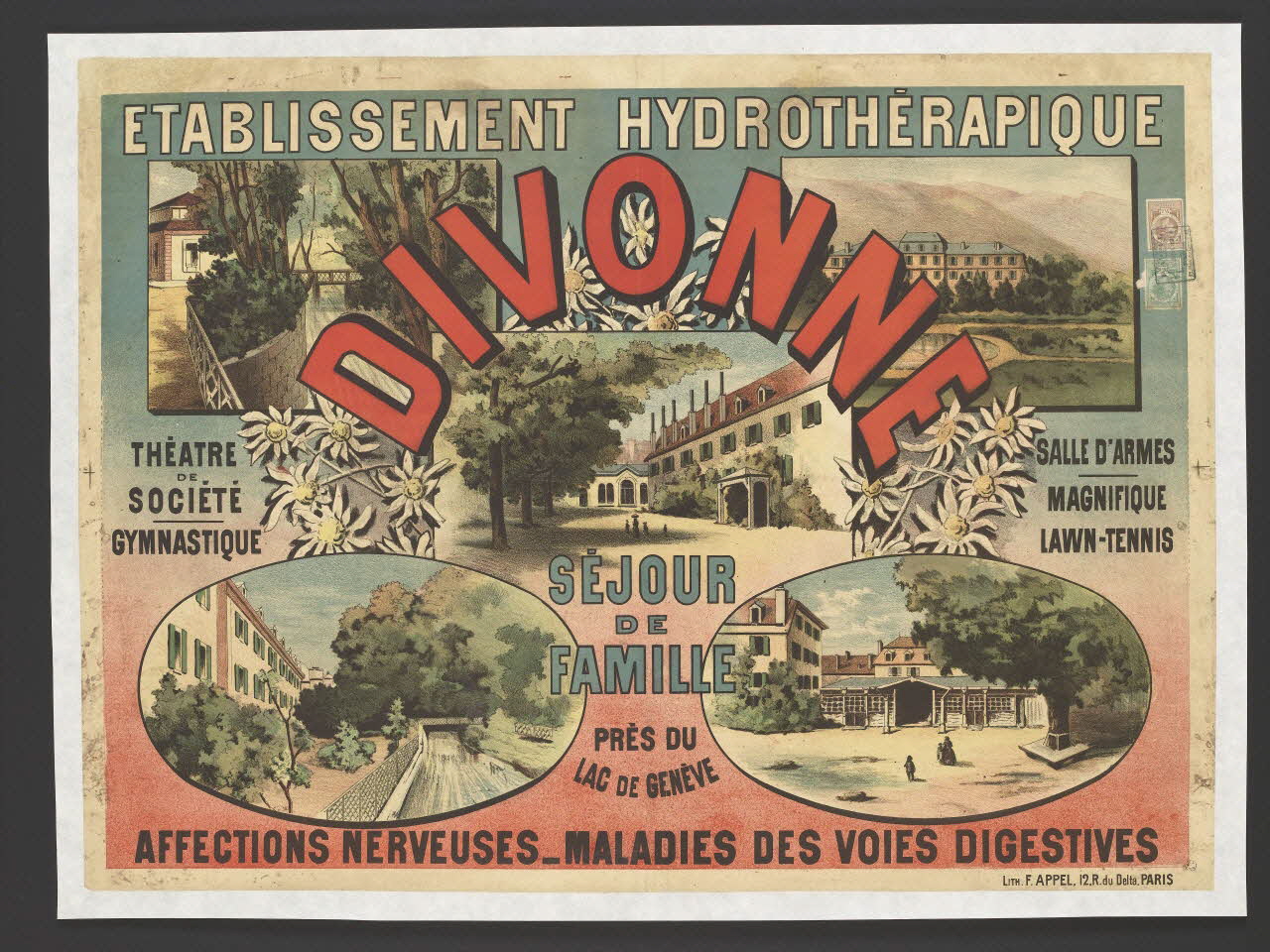 affiche ETABLISSEMENT HYDROTHÉRAPIQUE  DIVONNE 1961.18.57 Photo RMN-Grand Palais (Mucem)