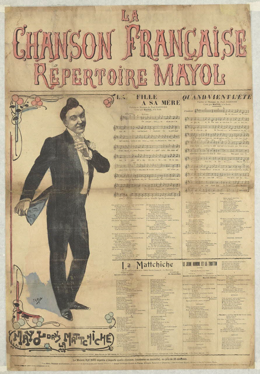 Faria ; Léon Hayard affiche LA  CHANSON FRANÇAISE  RÉPERTOIRE MAYOL Paris 1907-1941 1964.64.102 Photo RMN-Grand Palais (Mucem)