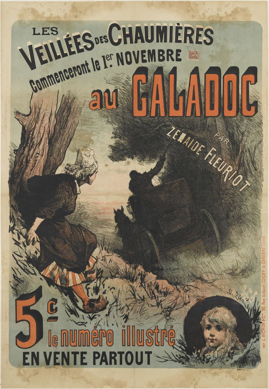 affiche LES  VEILLÉES DES CHAUMIÈRES  Commenceront le 1er. NOVEMBRE  au GALADOC 1961.18.80 Photo RMN-Grand Palais (Mucem)