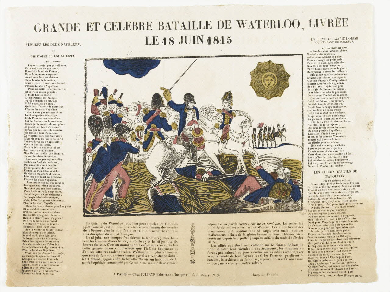 Pousssin ; Julienne imagerie ancienne GRANDE ET CELEBRE BATAILLE DE WATERLOO, LIVREE  LE 18 JUIN 1815 Paris 1830-1835 1995.14.93 Photo RMN-Grand Palais (Mucem)