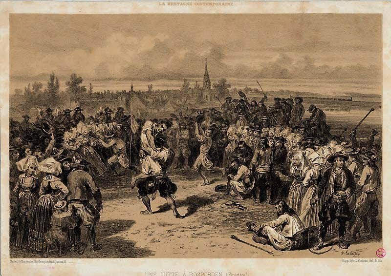 Lalaisse François Hippolyte ; Henri Désiré Charpentier partie d'un ensemble d'estampes UNE LUTTE A ROSPORDEN (Finistère) Nantes 1864 1938.11.44 Photo