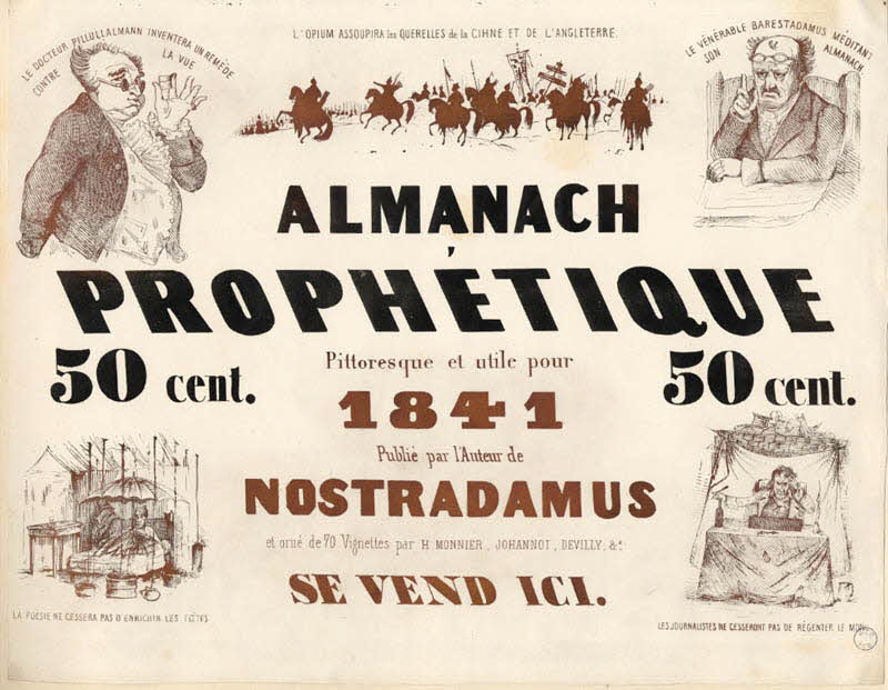 affiche ALMANACH  PROPHETIQUE  Pittoresque et utile pour  1841  Publié par l'Auteur de  NOSTRADAMUS Paris 1841 1968.65.1.6 Photo