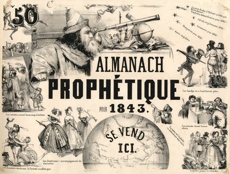 Aubert affiche ALMANACH  PROPHETIQUE  POUR 1843. Paris 1843 1968.65.1.8 Photo Mucem