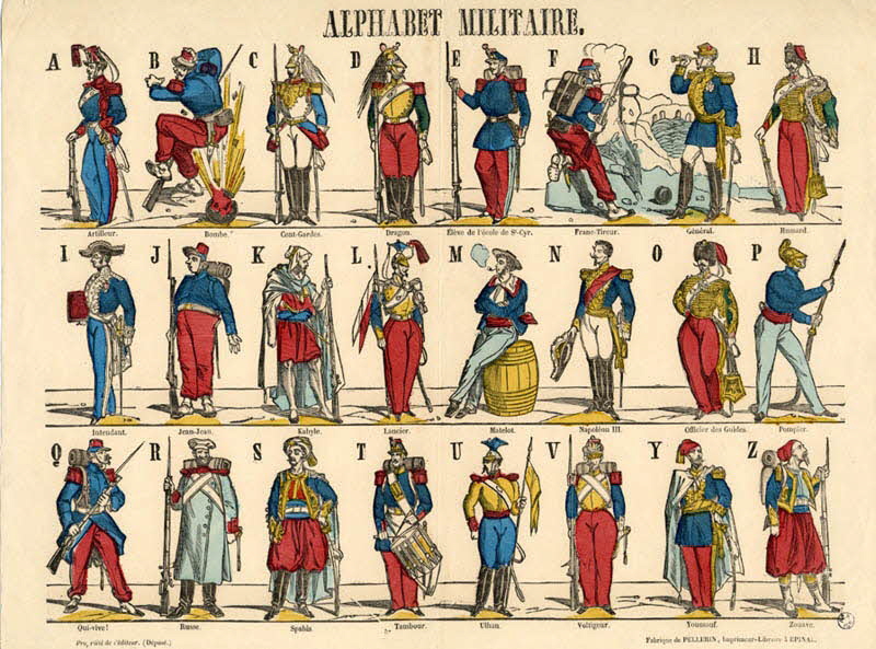 Pellerin imagerie ancienne ALPHABET MILITAIRE. Lorraine, France 1858 1947.22.127 Photo