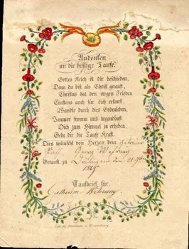 Brossmann ; Georg Wehrung lettre de baptême Andenken  an die heilige Taufe. Wissembourg 1845 1988.52.22  Photo