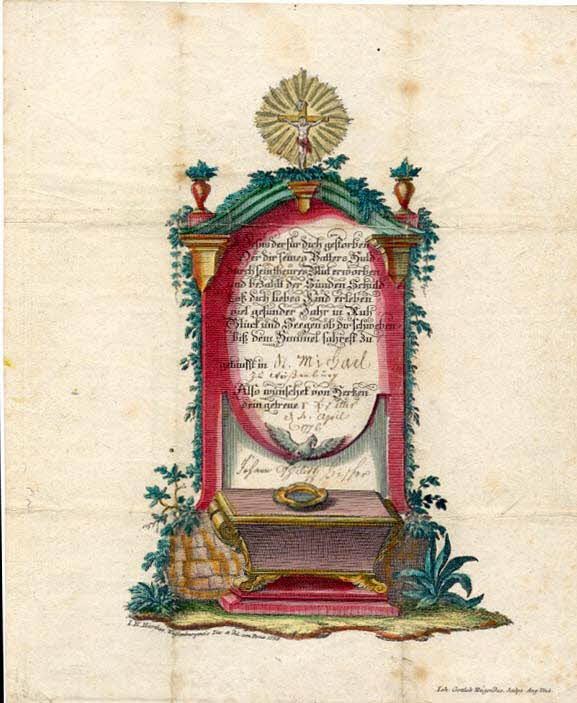 Hierthes ; Johann Philipp Fischer lettre de baptême Jesus der für dich gestorben Wissembourg 1759 1988.52.35 Photo