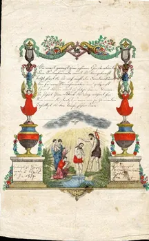 François, Charles Oberthür ; Eva Abt lettre de baptême Du wirst geweiht zum schönen Christenbunde Alsace, France 1817 1988.52.48 Photo