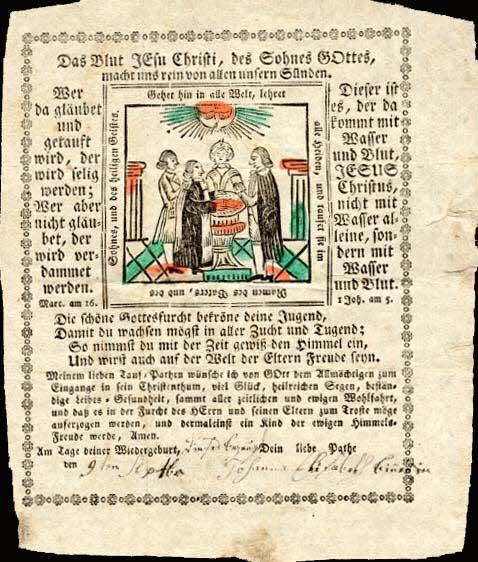 lettre de baptême Das Blut JEfu Chrifti, des Sohnes GOttes  macht uns rein von allen unfern Sünden. 1988.52.56 Photo
