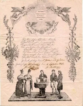 Mühlberger lettre de baptême Im Namen  Gottes, des Vaters  des Sohnes  und des heiligen  Geiftes Wissembourg 1835 1988.52.59 Photo