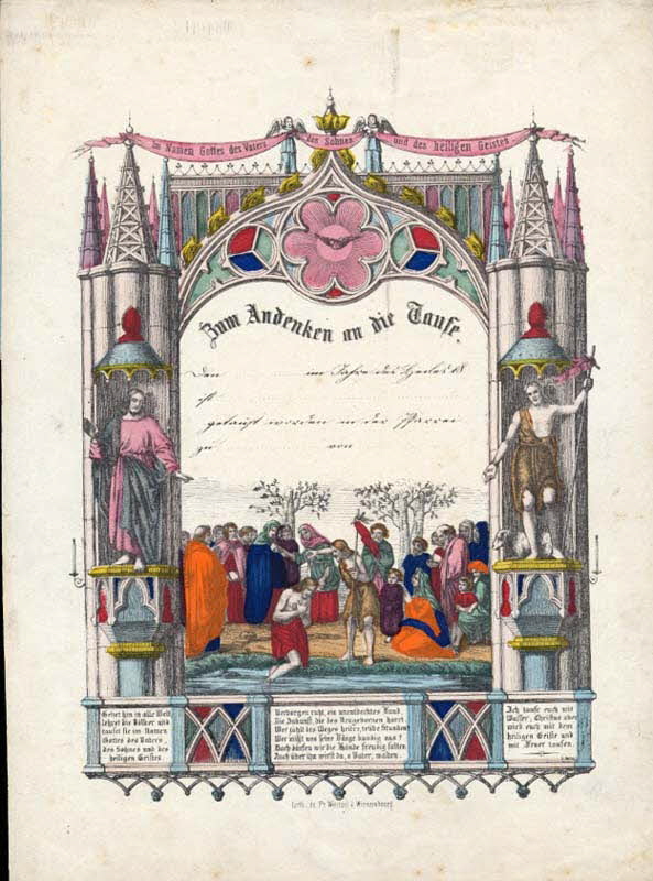 lettre de baptême Zum Andenken an die Taufe 1988.52.62 Photo