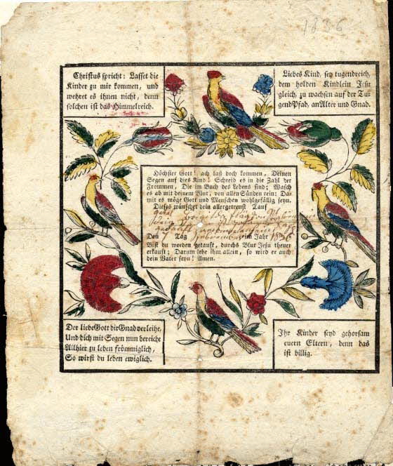 Brigitda Fläg lettre de baptême Höchster Gott! Mommenheim 1836 1988.52.98 Photo