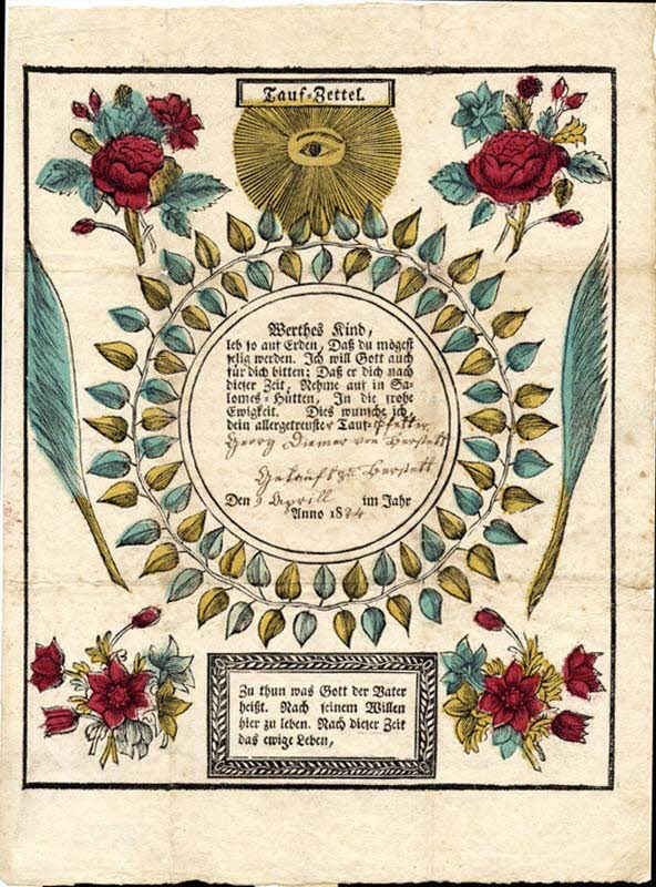 Georg Diemer lettre de baptême Tauf-Zettel Berstett 1824 1988.52.108 Photo