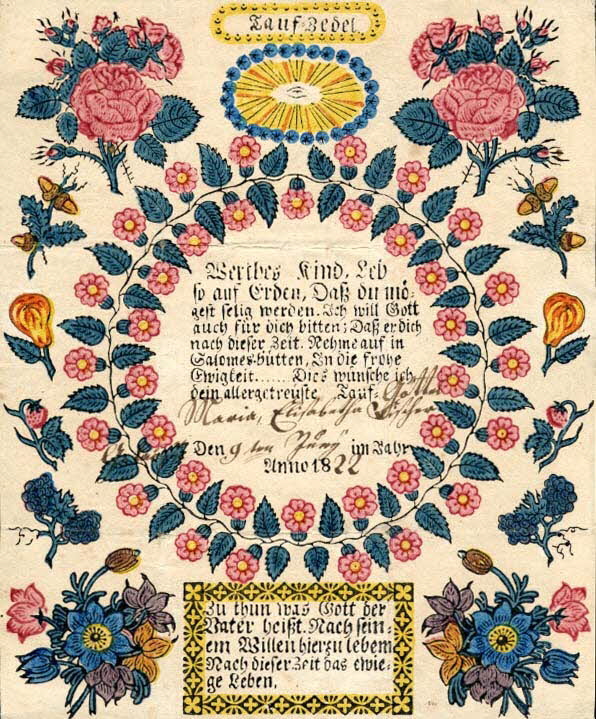 Maria Elisabeth Fischer lettre de baptême Tauf-Zedel 1822 1988.52.110 Photo