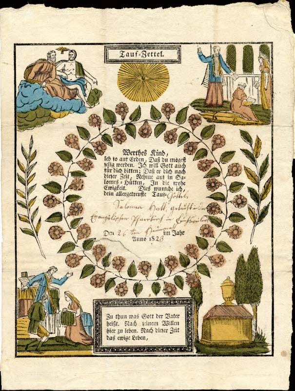 Salomna Hatt lettre de baptême Tauf-Zettel Bouxwiller 1823 1988.52.115 Photo