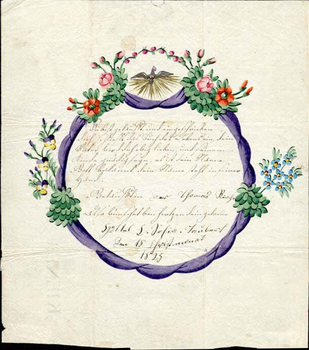 C. Sofia Taubert lettre de baptême Du bist getaufft, und eingeschrieben Alsace, France 1825 1988.52.119 Photo