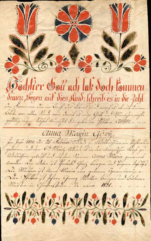 Anna Maria Görtz lettre de baptême Höchster Gott ach lass doch kommen Wolfisheim 1831 1988.52.123 Photo