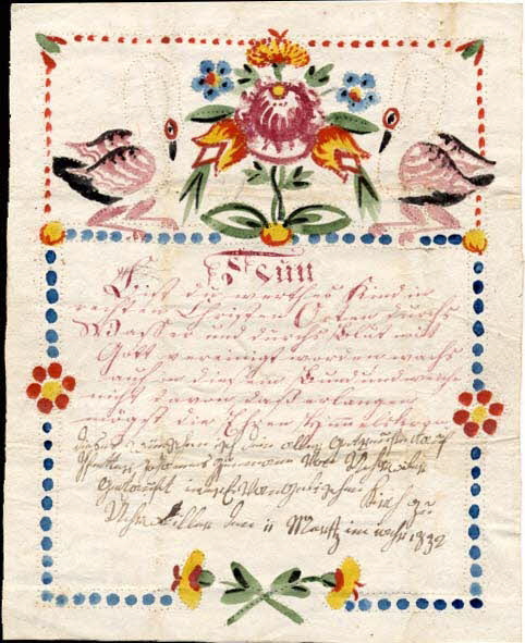 Johannes Gsenmann lettre de baptême Nun  Bist du werthes Kind Uhrwiller 1832 1988.52.128 Photo