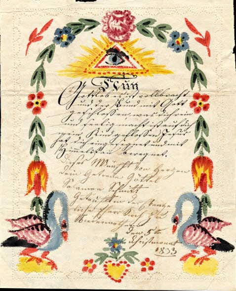 Salomna Schmitt lettre de baptême Nun  Gottlob es ist vollbracht Niedermodern 1833 1988.52.129 Photo