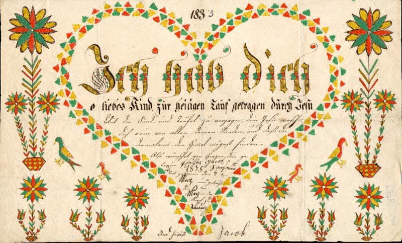 Jacob Tausaren lettre de baptême Ich hab dich Cléebourg 1835 1988.52.136 Photo