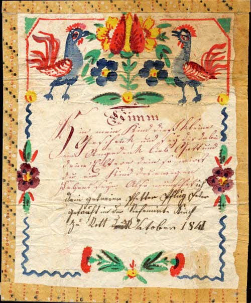 Peter Pflug lettre de baptême Nimm  hin mein Kind Rott 1841 1988.52.141 Photo