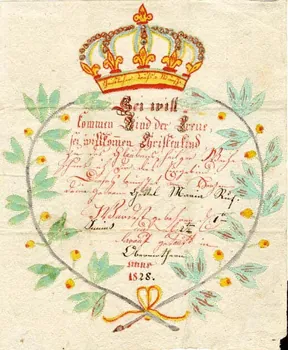 Maria Ruf lettre de baptême Christlicher Taufs=Wunsch Obermodern 1828 1988.52.145  Photo