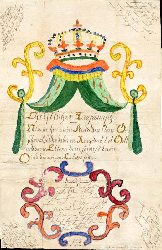 Jacques Friez Mass lettre de baptême Christlicher Taufwusch Wickersheim 1863 1988.52.146 Photo