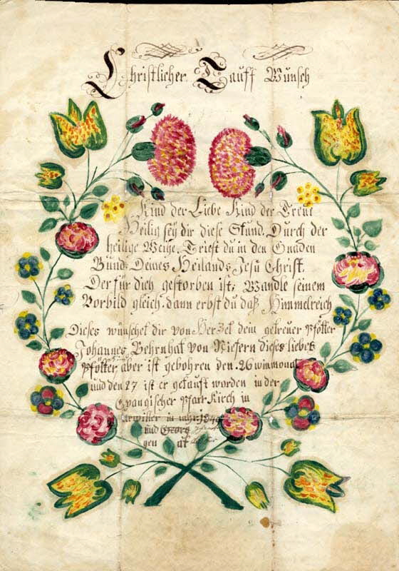 Johannes Behrnhat lettre de baptême Christlicher Tauff Wunsch Uhrwiller 1849 1988.52.151 Photo Mucem