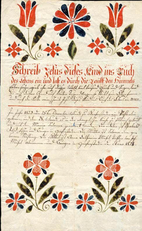 Anna Catharina Michel lettre de baptême Schreib Jesus dieses Kind ins Buch Grafenstaden 1823 1988.52.161 Photo