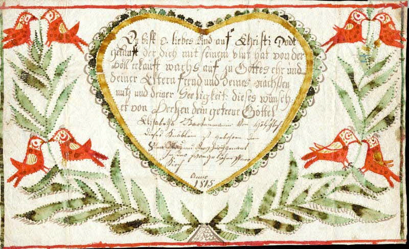 Elisabetha Bartenmanin lettre de baptême Du bist O liebes Kind auf Christi Todt Hölschloch 1815 1988.52.164 Photo