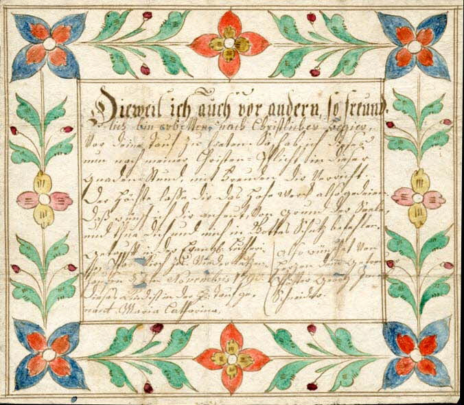 Georg Jacob Schneider lettre de baptême Dieweil ich auch vor andern Niederkutzenhouse 1790 1988.52.166 Photo