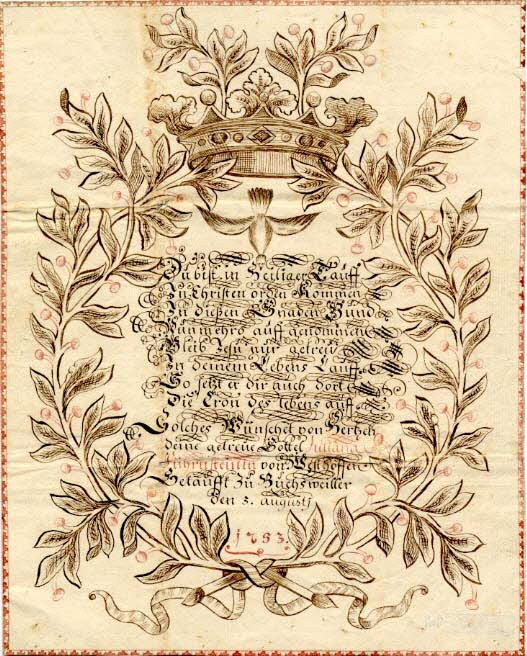 Julianae Führnsteinin lettre de baptême Du bist in heiliger Tauff Bouxwiller 1753 1988.52.167 Photo