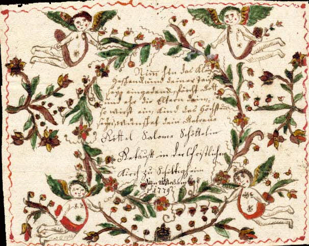Salome Schöttelin lettre de baptême Nimm hin Schiltigheim 1779 1988.52.169 Photo