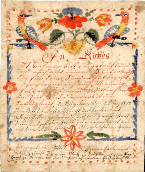 Catharina Barlement lettre de baptême In Gottes Wingen 1829 1988.52.182 Photo
