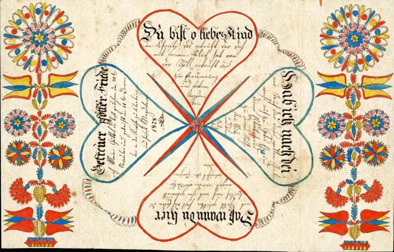 Friederich Meiner lettre de baptême Du bist o liebes Kind 1828 1988.52.184 Photo