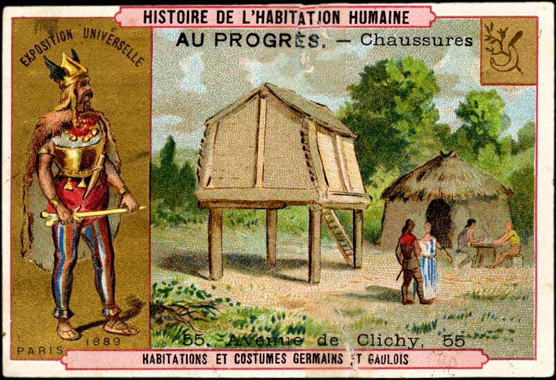 Romanet carte réclame HISTOIRE DE L'HABITATION HUMAINE  HABITATIONS ET COSTUMES GERMAINS ET GAULOIS Paris 1877-1907 1998.77.286.1 Photo