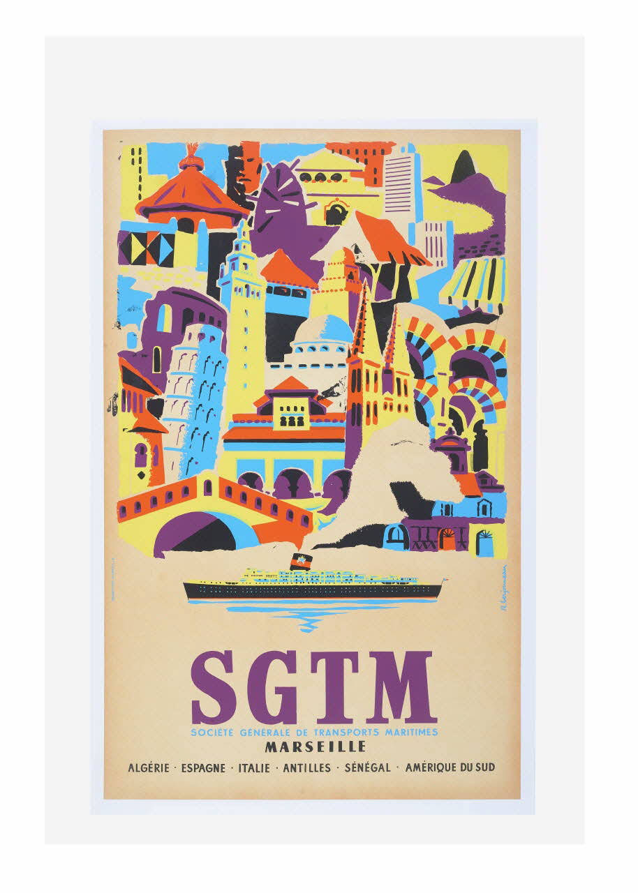 Raoul Berjonneau ; Romefort affiche Société générale des Transports maritimes Provence-Alpes-Côte d’Azur, France 1959-1961 2014.12.25 Photo Mucem/ Yves Inchierman