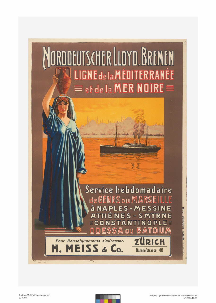 Sordomuti affiche Ligne de la Méditerranée et de la Mer Noire Ligurie, Italie 1908/5/12 2014.12.26 Photo Mucem/ Yves Inchierman