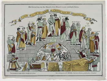 Pierre-François Godard ; Amand-François Hurez imagerie ancienne LE COURS DE LA VIE DE L'HOMME OU L'HOMME DANS SES DIFFERENTS AGES Cambrai 1812-1822 1965.75.139 Photo RMN-Grand Palais (Mucem)