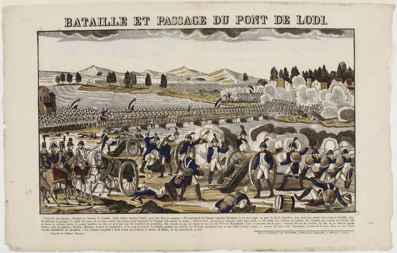 François Georgin ; Pellerin imagerie ancienne BATAILLE ET PASSAGE DU PONT DE LODI. Lorraine, France 1837 1965.75.399 Photo RMN-Grand Palais (Mucem)