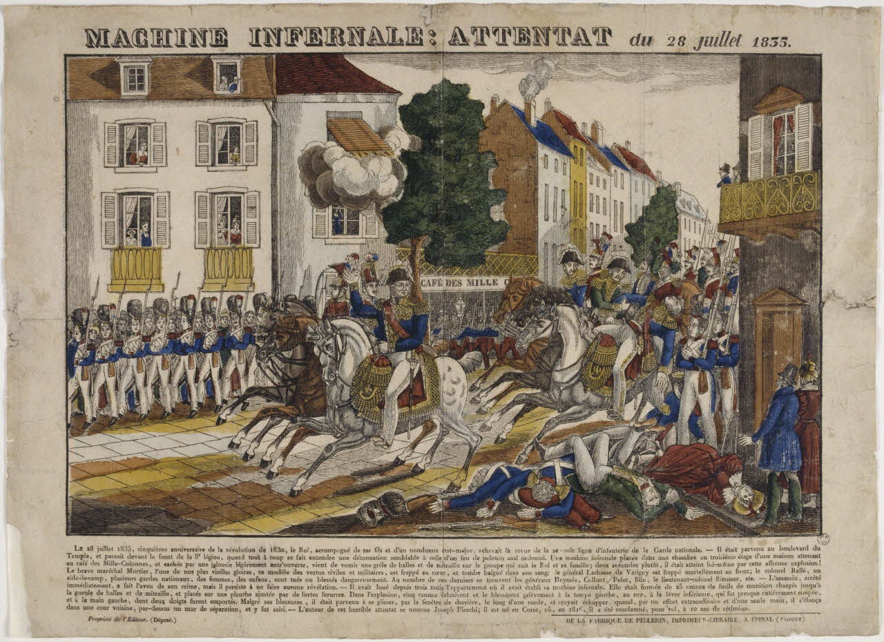 Pellerin imagerie ancienne MACHINE INFERNALE : ATTENTAT du 28 juillet 1835. Lorraine, France 1837 1965.75.280 Photo RMN-Grand Palais (Mucem)