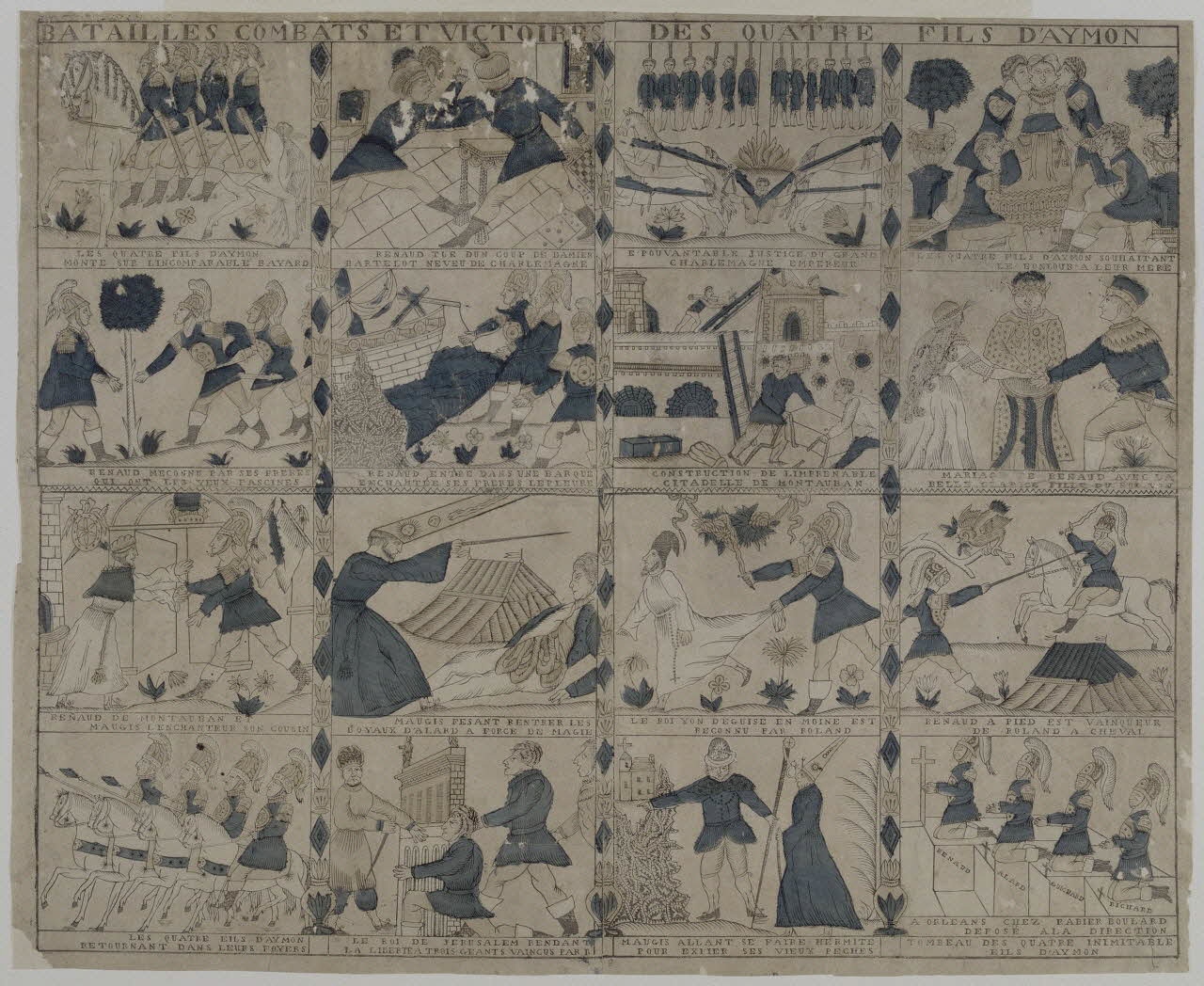 Michel Rabier-Boulard imagerie ancienne BATAILLES COMBATS ET VICTOIRES DES QUATRE FILS D'AYMON Orléans 1813-1842 1979.51.1 Photo RMN-Grand Palais (Mucem)
