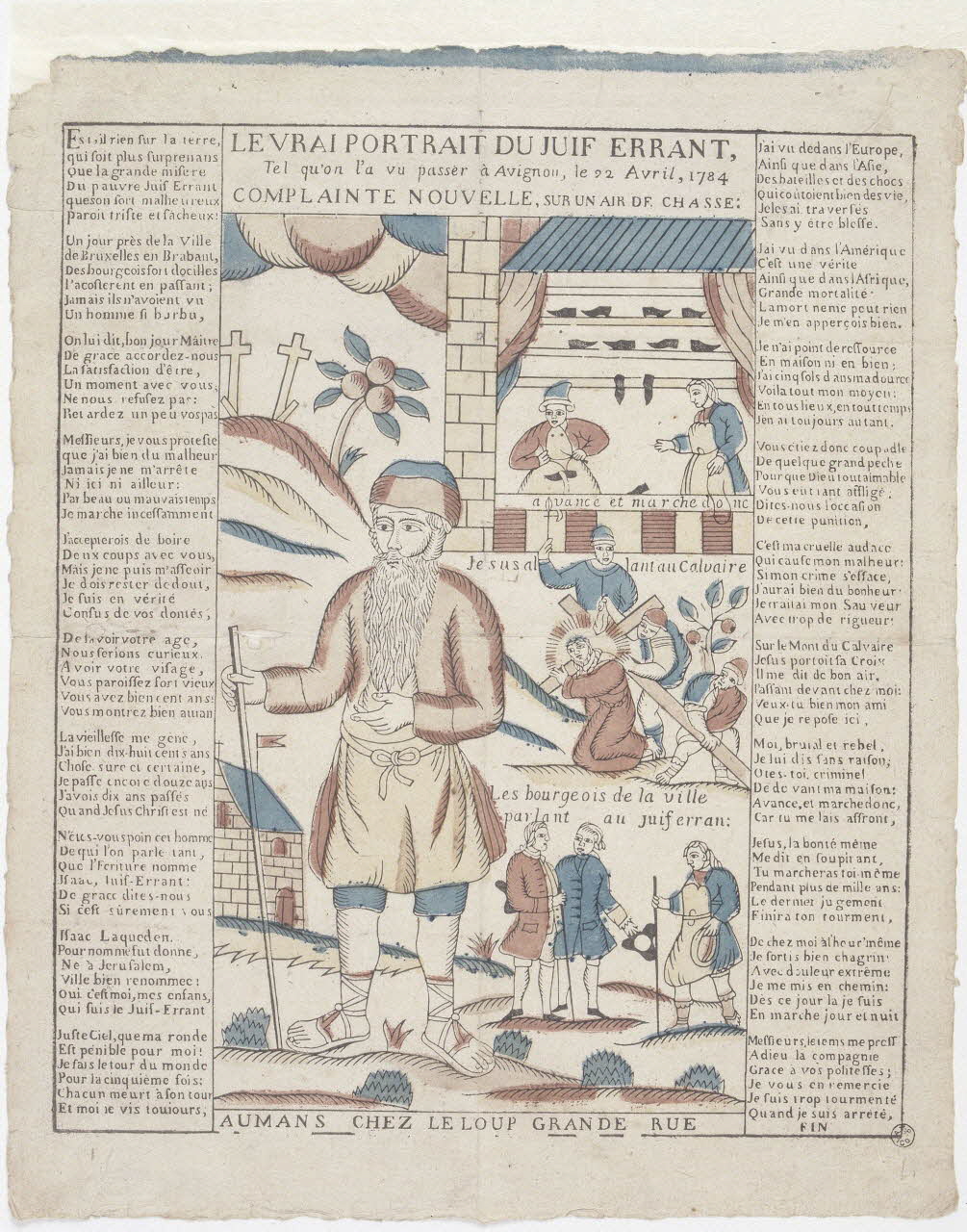 imagerie ancienne LE VRAI PORTRAIT DU JUIF ERRANT,  Tel qu'on l'a vu passer à Avignon, le 22 Avril, 1784 1951.31.9 Photo RMN-Grand Palais (Mucem)